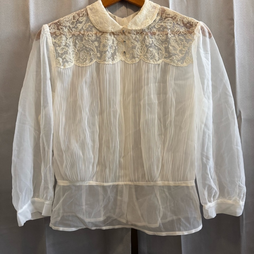 Debcraft 1950s Sheer Nylon Blouse with Rhinestone Details Delicate Details 36 - Picture 7 of 10